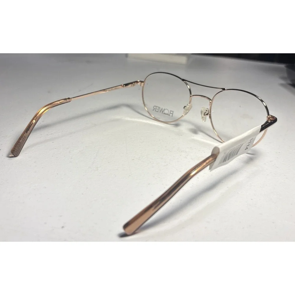 Flower Eyeglasses Women 52-20-140 Rose Gold FLR6036 780 Round Aviator‎ Frames
